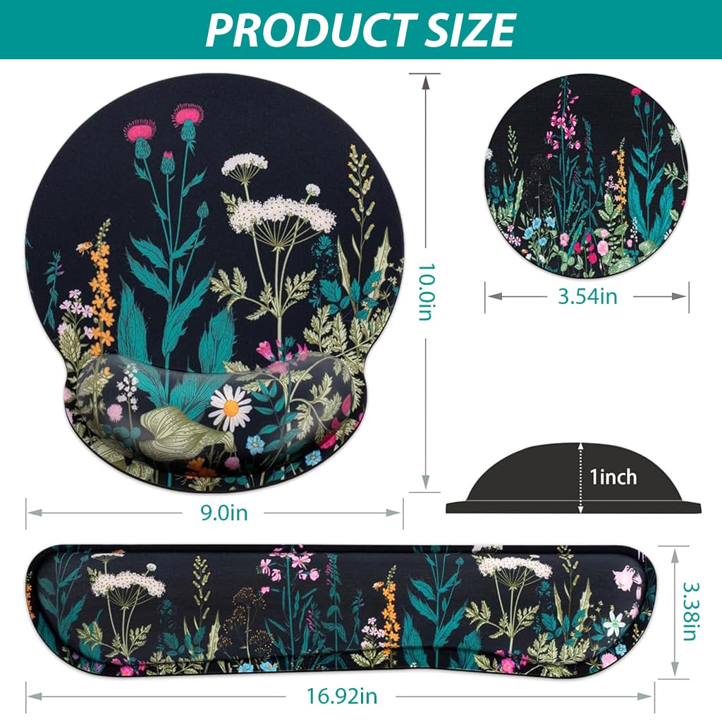 ZORBES Gaming Mouse Pad Set for Home and Office with Memory Foam Wrist Support | 3 Pcs Non Slip Base and Floral Print