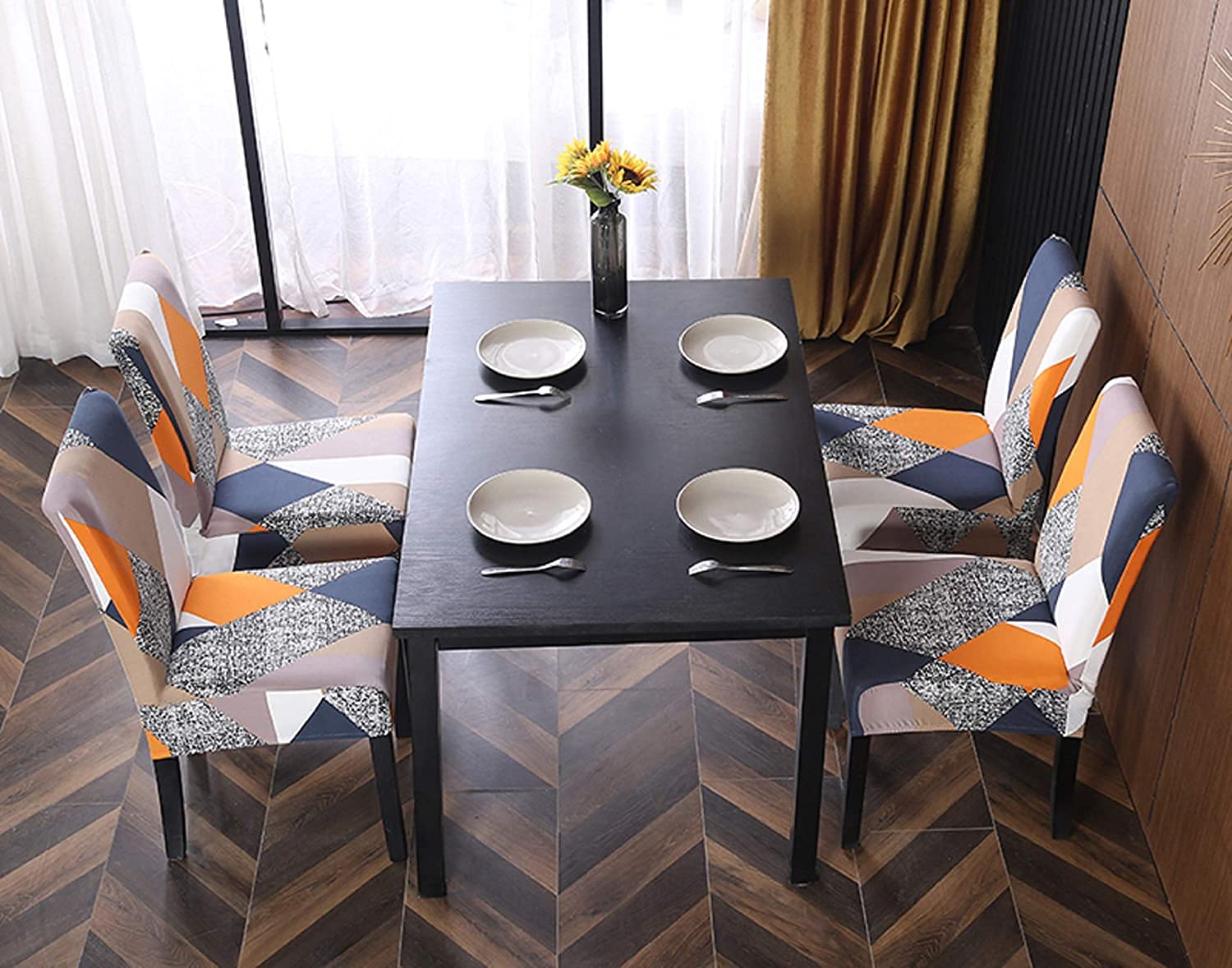 HASTHIP Dining Chair Covers for Home and Kitchen with Elastic Hem Fit 18–23 in Back | Washable Spandex Protector Set of 4