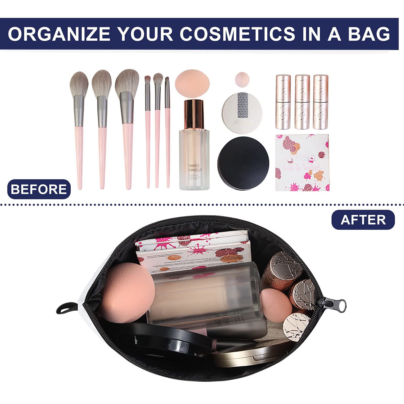 Venzina Travel Makeup Bag for Women with Large 7.08×5.35 in Capacity and Polyester Fabric | Portable Cosmetic Organizer for Toiletries