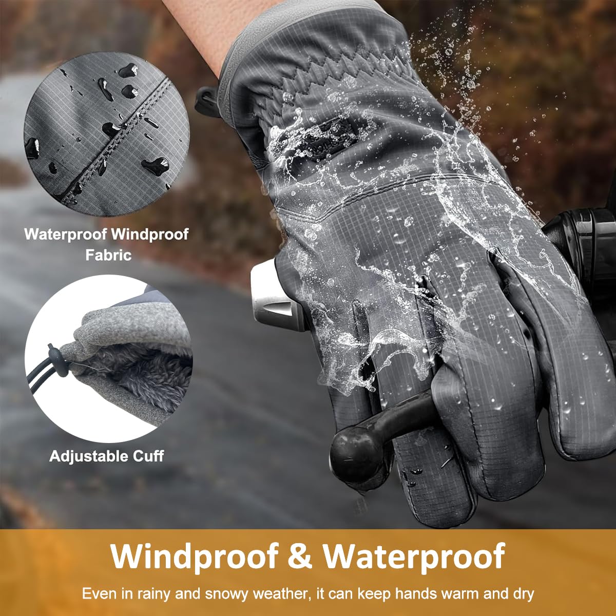 GUSTAVE Winter Gloves for Men with Touchscreen Fingertips and Anti Slip Palm Grip | Waterproof Thermal Ski Riding Gloves