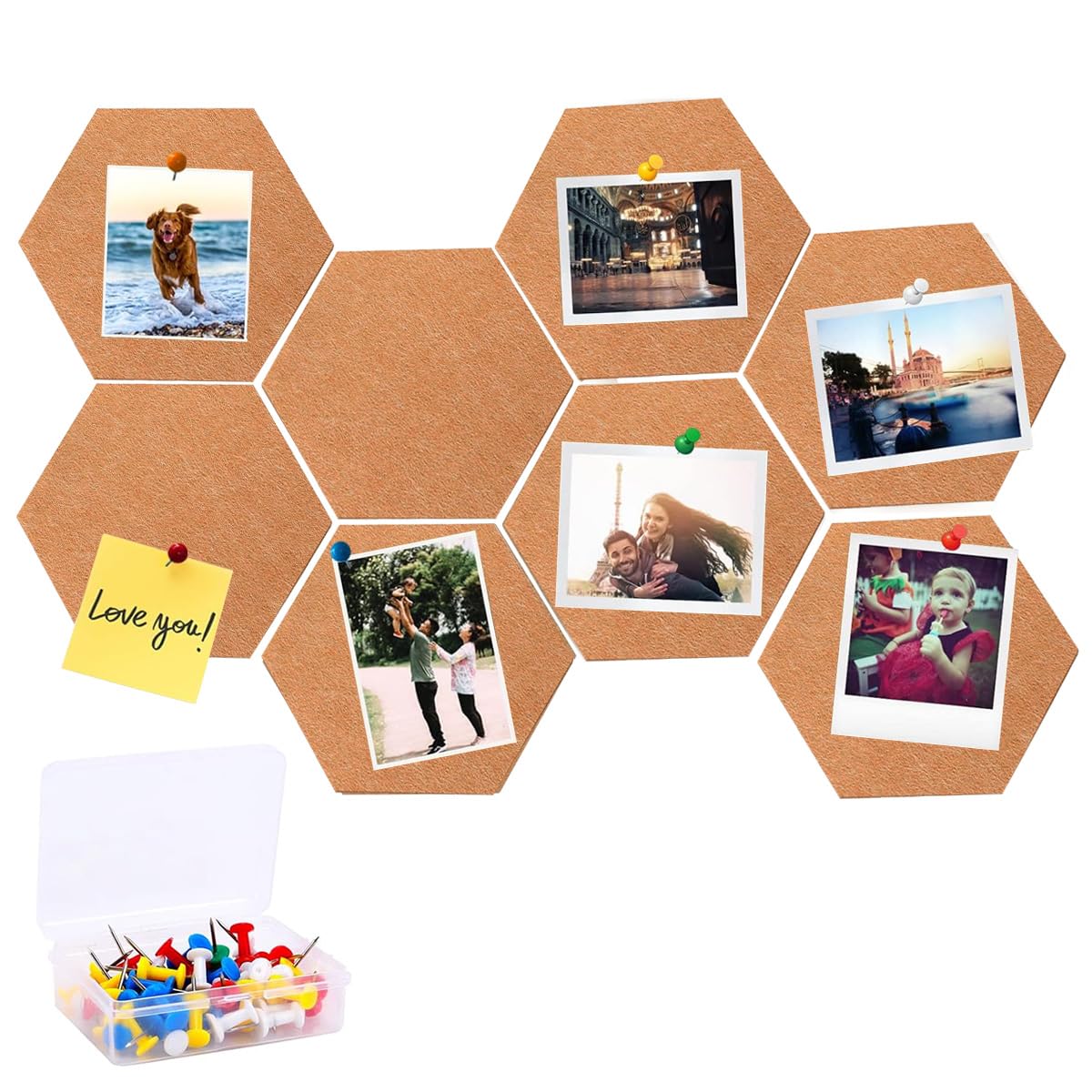 Climberty® 8pcs Hexagon Felt Board with 30pcs Thumbtack, Self-adhesive Felt Board for Message Leaving Utility Felt Board for Reminding, Fixing Convenient Note, Accessories Storage