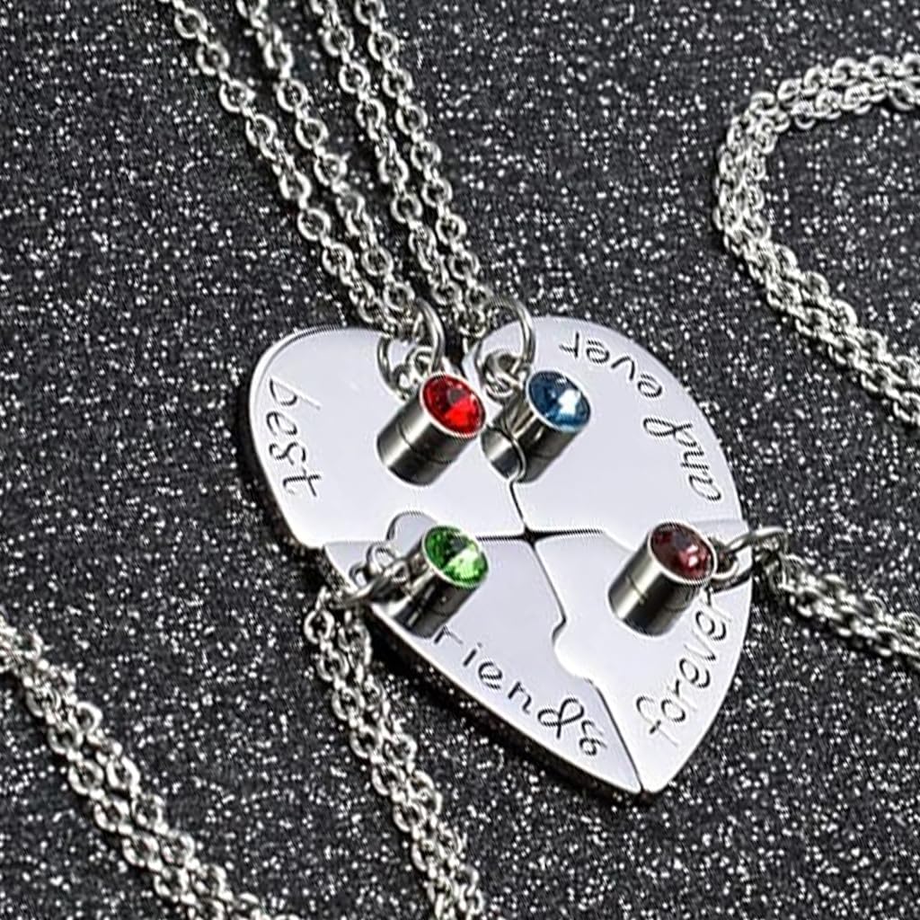 SANNIDHI Best Friend Necklace for Women featuring 20.5 in Chain with Rhinestone Heart | 4 Pcs Set