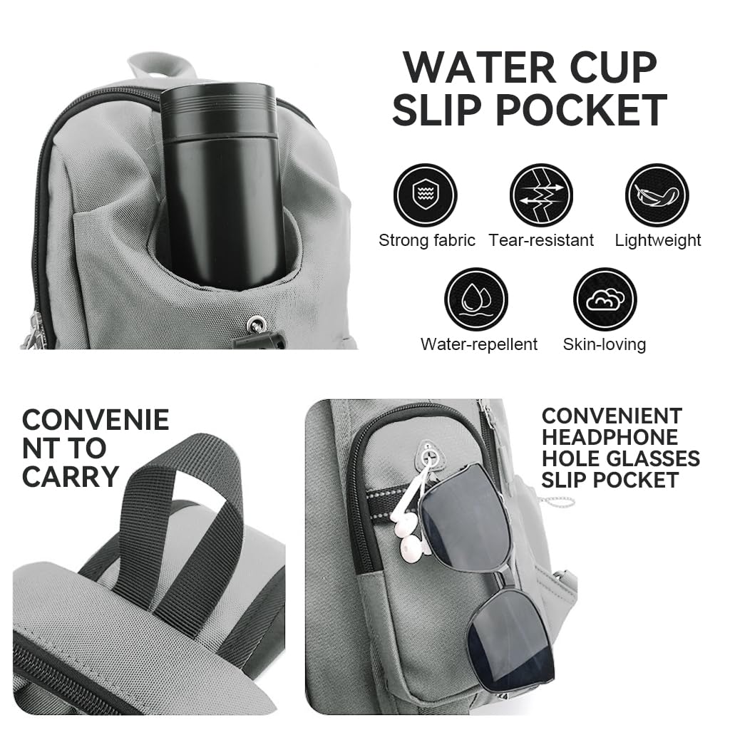 GUSTAVE Chest Bag for Travel and City Commute with Waterproof Oxford Cloth | Crossbody Design Featuring Bottle and Phone Pockets