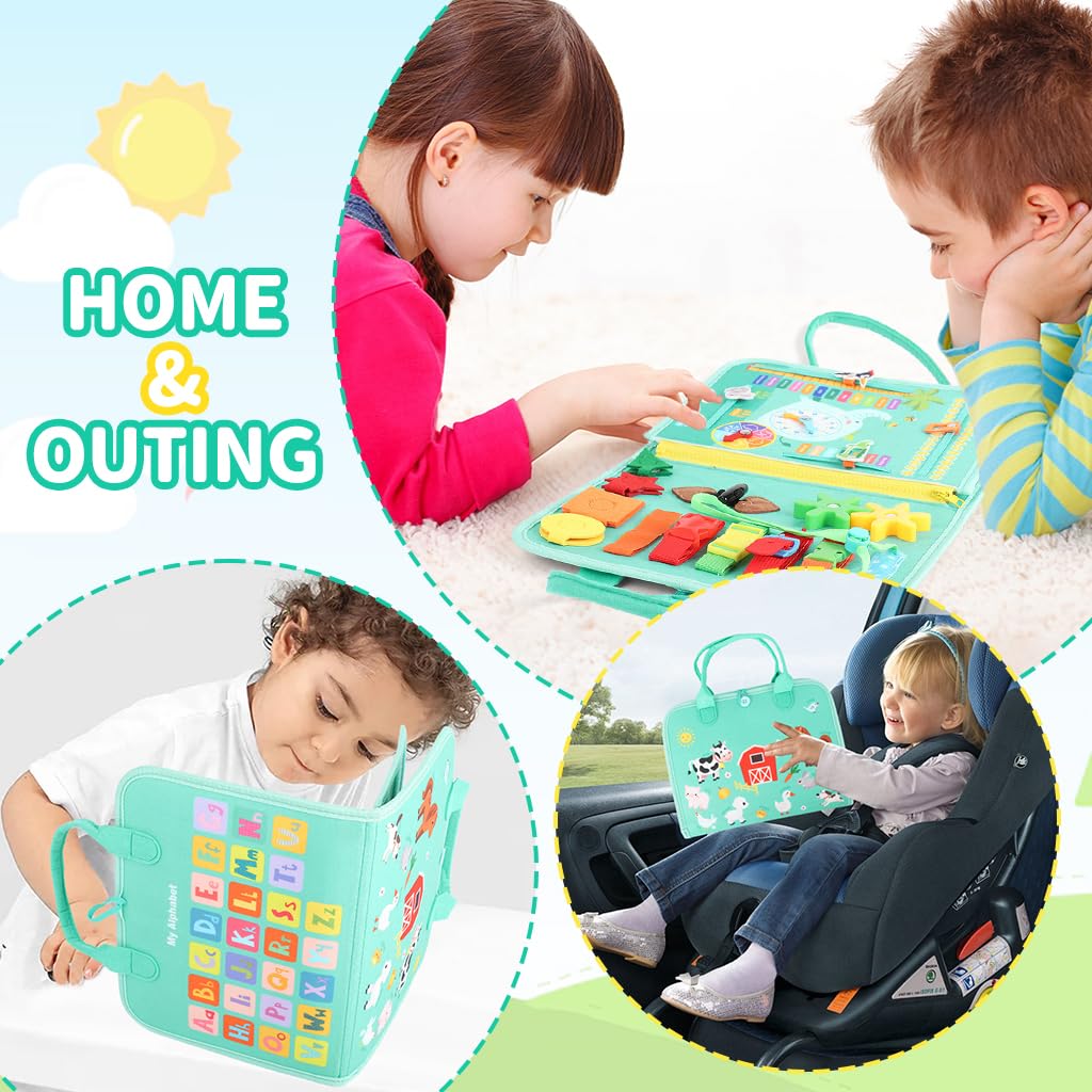SNOWIE SOFT Farm Montessori Busy Board for Toddlers 1–3 with 4 Activity Pages | Travel Toy
