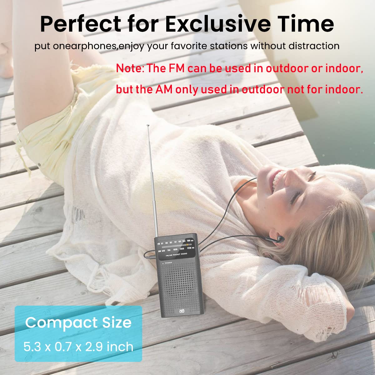 HASTHIP Portable HiFi AM/FM Radio Pocket Radio Player Operated Portable Radio with Speaker, 3.5mm Headphone Jack, 2AA Battery Powered Radio Operated with Long Range Reception for Indoor Outdoor Emergency Use