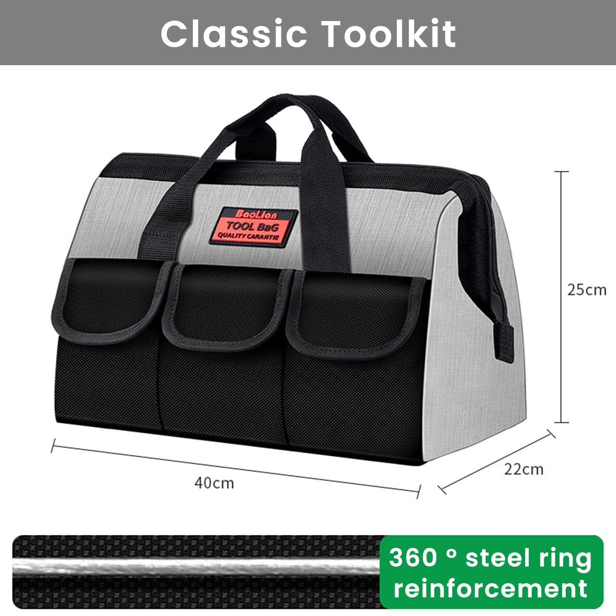 Serplex Tool Bag for Professionals with Wide Mouth and 40x22x25cm Capacity | 1680D Oxford Fabric