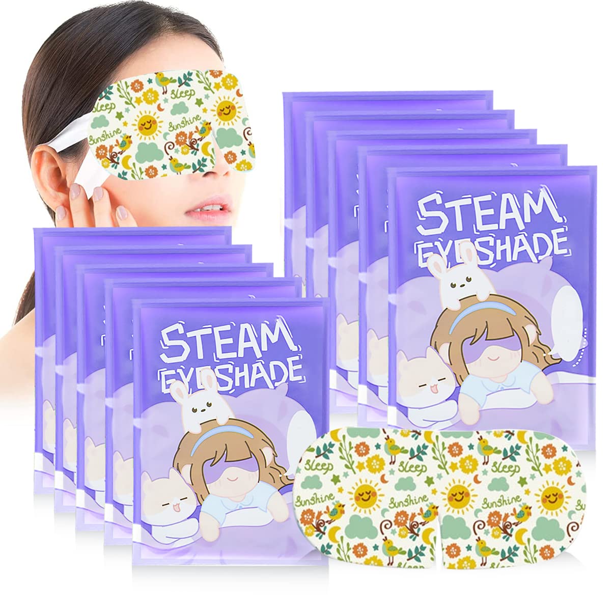 MAYCREATE Steam Sleep Eye Mask for Relaxation with V Cut Fit and 10 Pack Lavender Heat | Travel and Eye Fatigue Relief