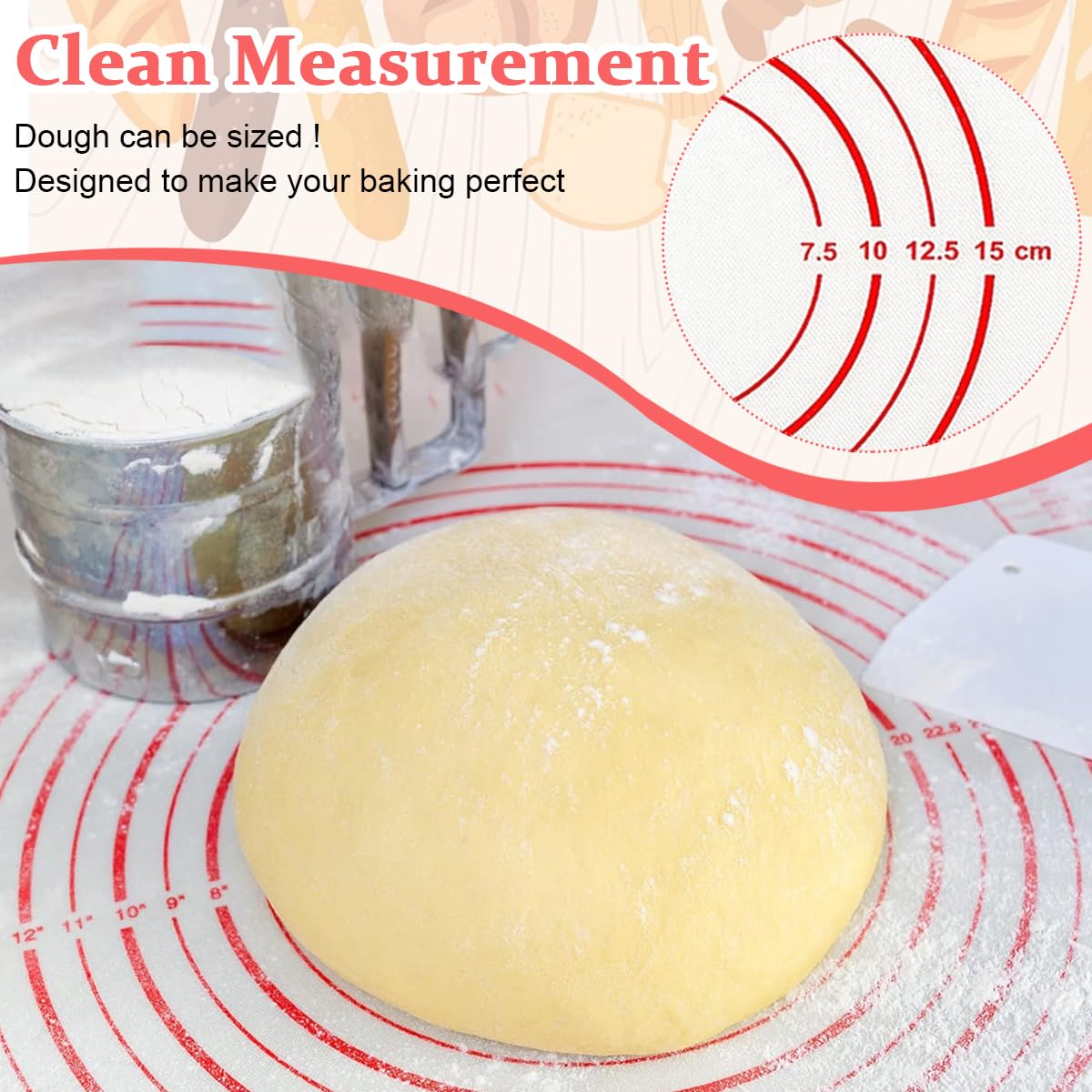 Supvox Silicone Baking Mat for Dutch Oven Bread with Long Handles 8.3 in | Red Heat Resistant Reusable Sheet