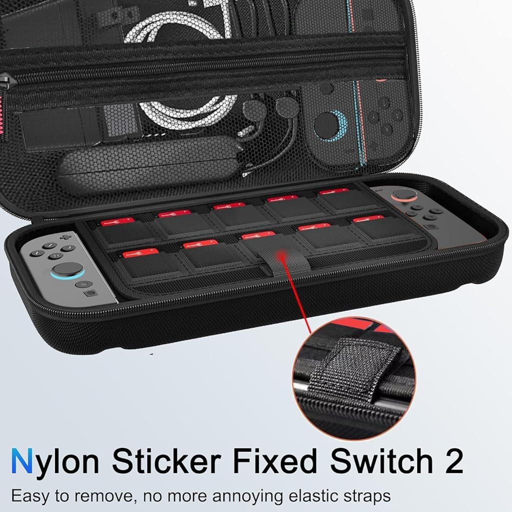 ELEPHANTBOAT® Compatible with Switch 2, Travel Bag Carry Bag for Switch Gamepad, with 12 Games Cartridges Slot & Mesh Pouch, Anti-scratch EVA Protective Hard Shell Carry Bag Accessories Bag