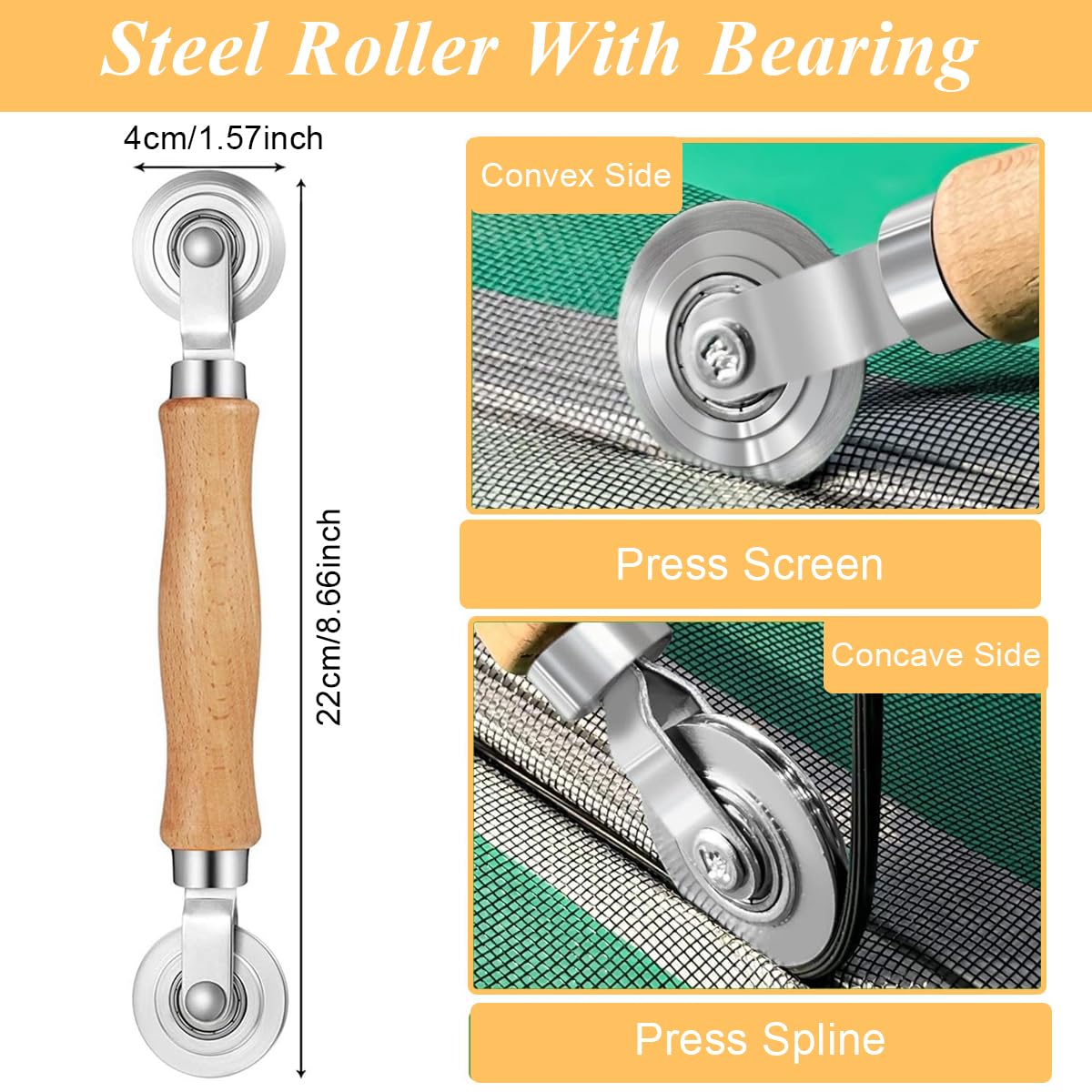 Serplex Screen Roller Tool for Window and Door Mesh Repair featuring Dual-Head Spline Roller and Steel Nylon Construction