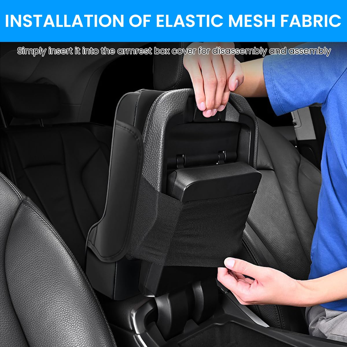 STHIRA Memory Foam Car Armrest Cushion for Enhanced Comfort with Tissue Box & Side Pocket | 33×8×22 cm PU Leather Universal Fit