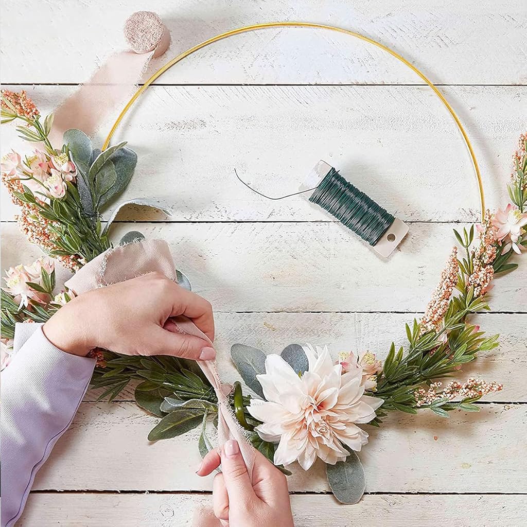 HASTHIP Floral Hoops for Wedding and Party Centerpieces featuring 12 in Metal Rings with Wooden Holders | Set of 6 Gold Table Decor