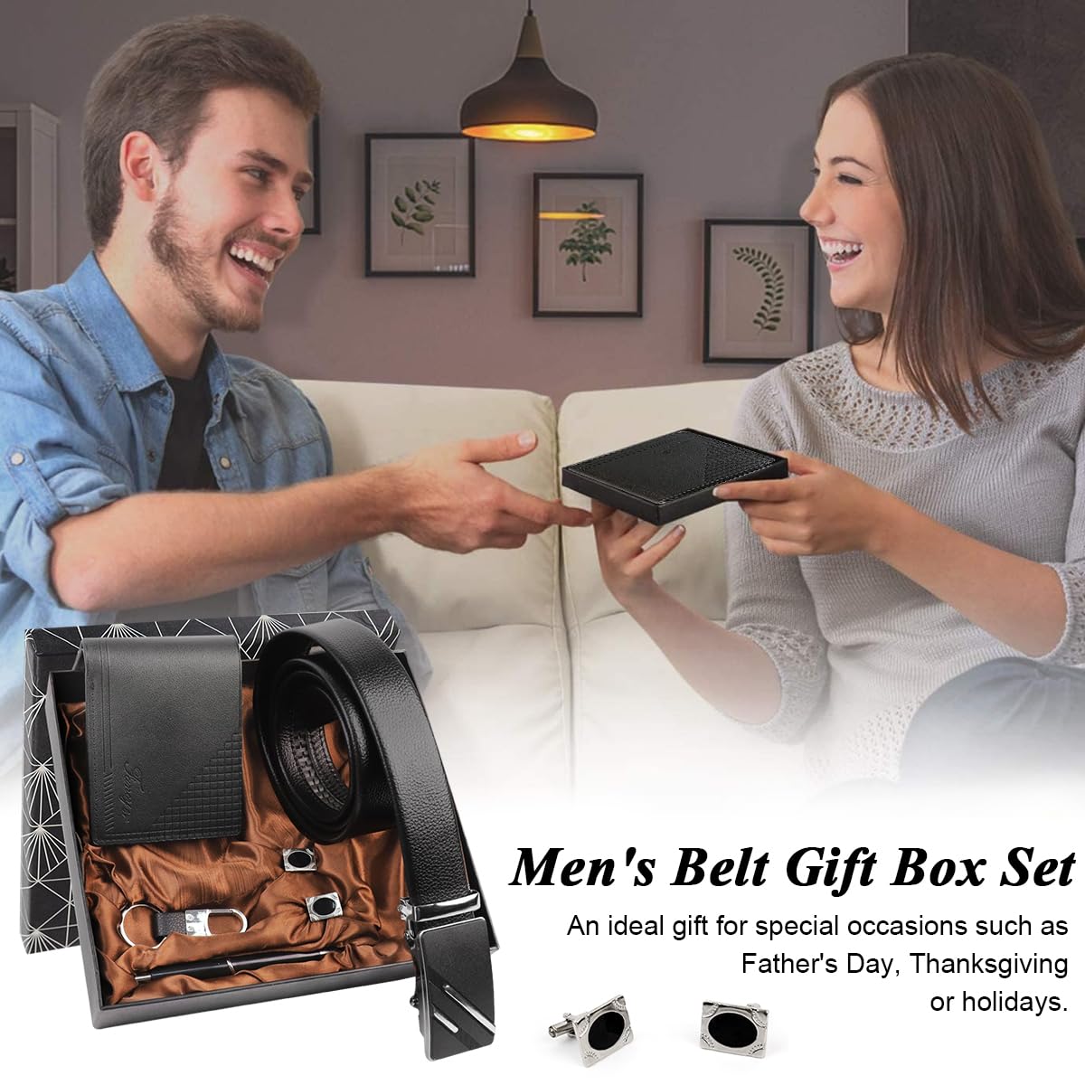 GUSTAVE Wallet and Belt Gift Set for Men with PU Leather Wallet Cufflinks Pen and Keyring | Ideal for Father’s Day