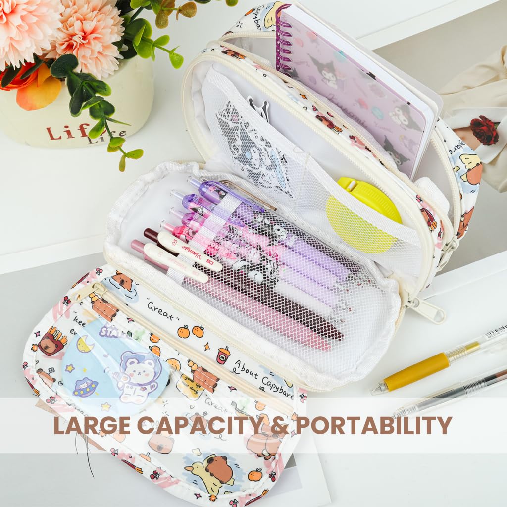 ZIBUYU Capybara Pencil Case for Students and Travel with 20x6x12cm Canvas Design | Cute Kawaii Organizer