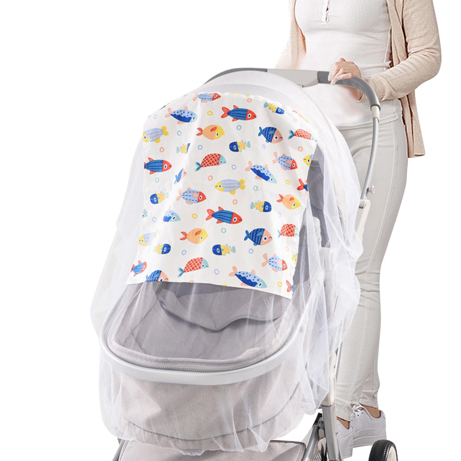 SNOWIE SOFT® Mosquito Net for Stroller Breathable Fine Mesh with Button-up Removable Shield Curtain, Mosquito Net with Elastic Edge, Universal Mosquito Net for Strollers, Bassinets, Mini Crib, Cradles
