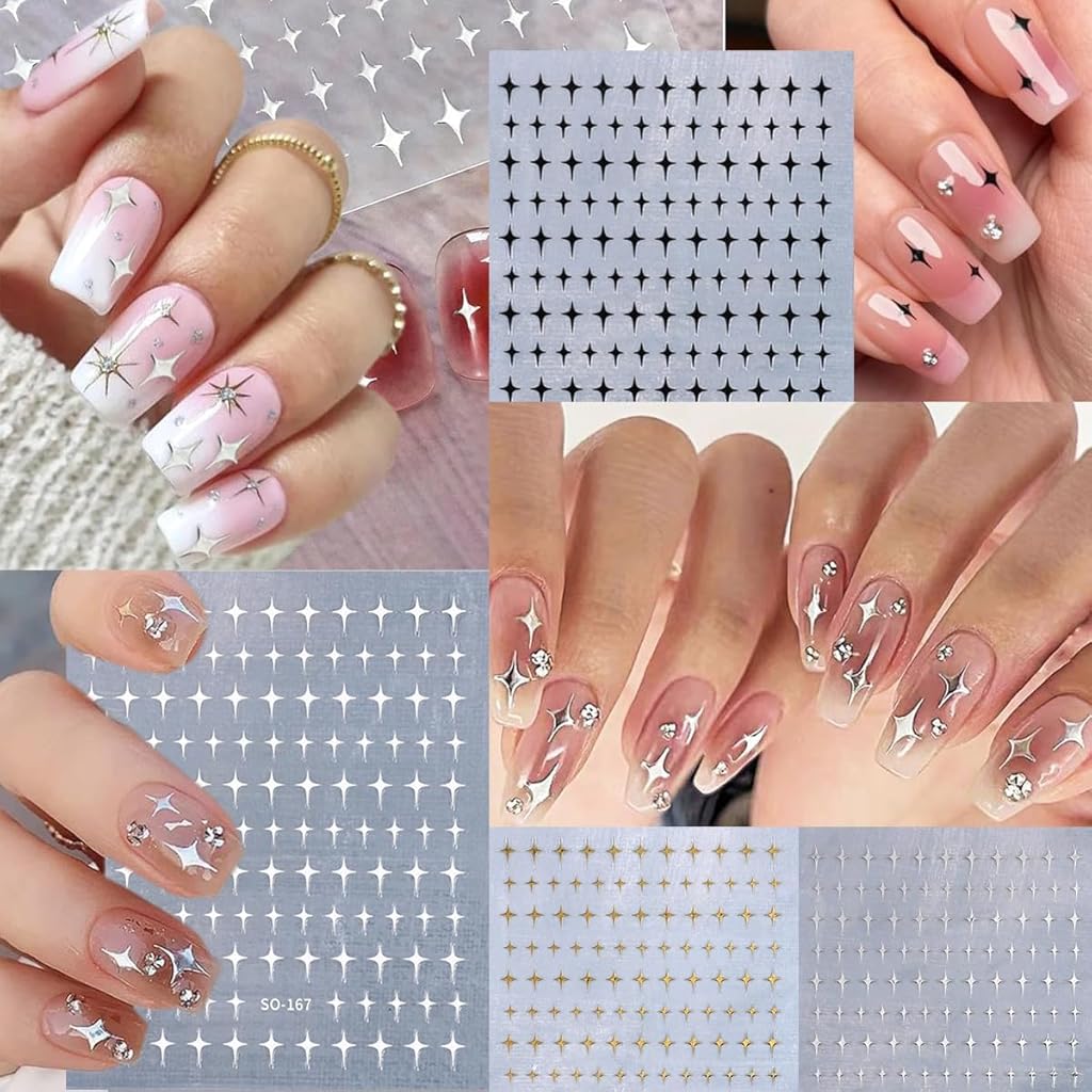 MAYCREATE® 36 Sheet Nail Art Stickers Combo, Colorful Daisy & 3D Star Self-Adhesive Decals for DIY Nail Extension, Journaling, Planners, Scrapbooking & Craft Embellishments