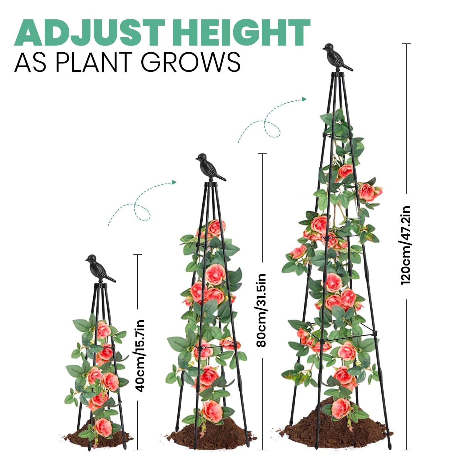 HASTHIP Trellis for Climbing Plants 120 cm with Adjustable Triangle Support | 3 Pcs Garden Set