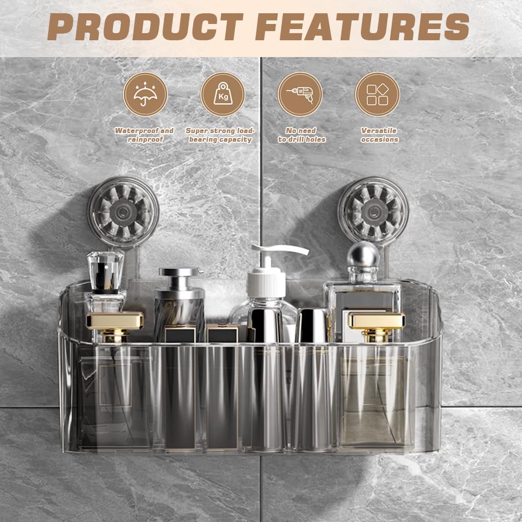 HASTHIP Bathroom Wall Organizer for Kitchen and Bathroom with Suction Cups | Clear Acrylic Set of 2 Boxes 9.3x9.3x11cm and 29x11.5x12.8cm