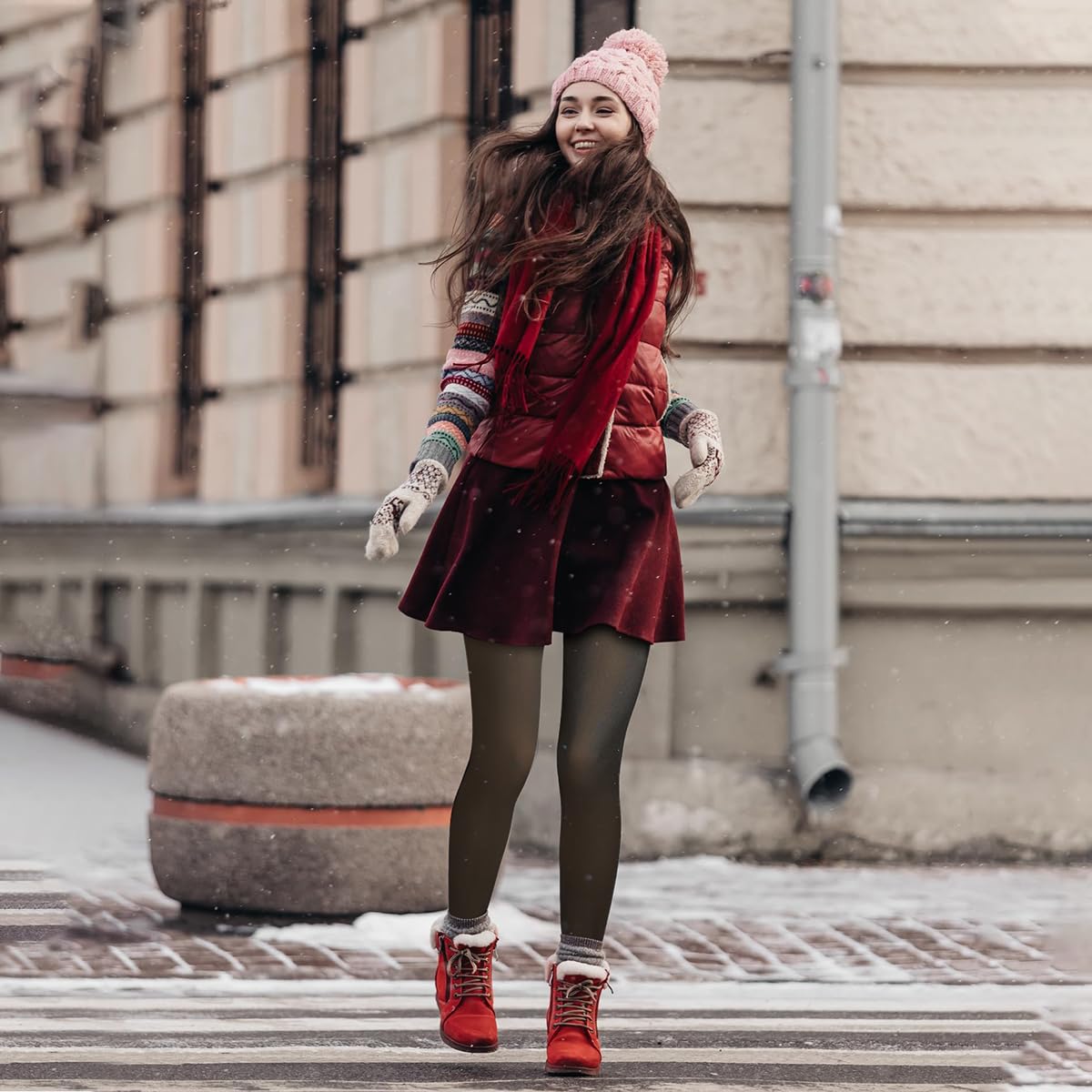 PALAY Women's Fleece Lined Tights for Winter Warmth with High Waist Support | Black Free Size