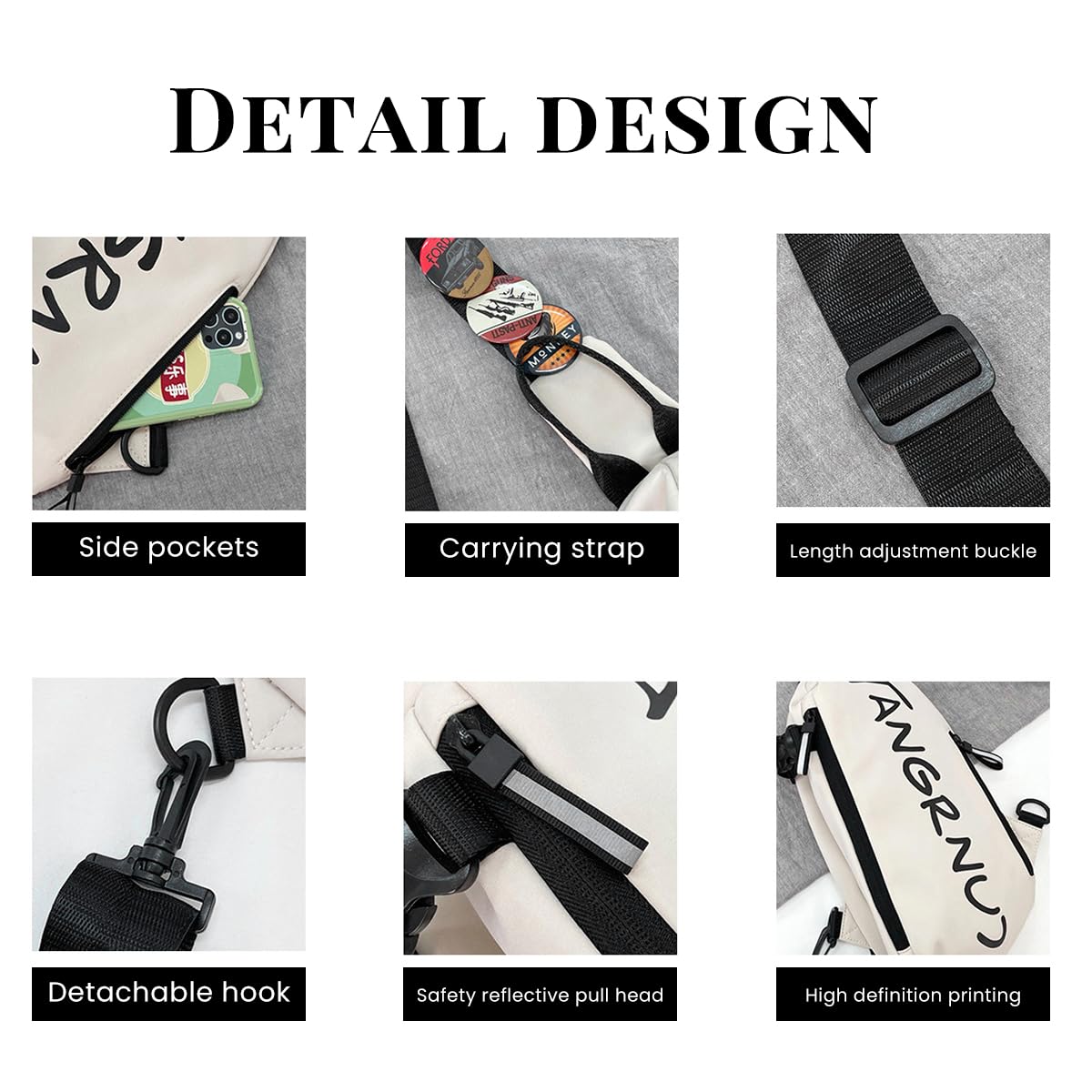 Gustave Crossbody Bag for Travel and Commuting with 9PCS Badges 13.5x5x3.5 in Nylon | Adjustable Strap for Men and Women