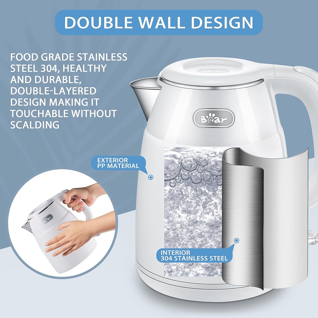 Bear® 1500W Electric Kettle for Hot Water Kettle 1.5 Liter Hot Water Boiler for Home 304 Stainless Steel Electric Tea Maker Machine with Auto Shut Off & Dry Boiling Prevention for Tea Pour Over Coffee