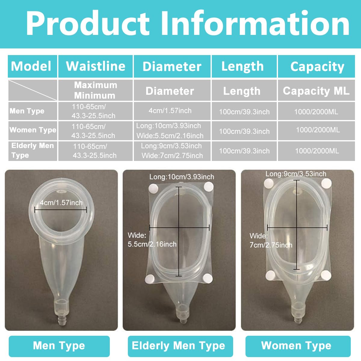 MAYCREATE Urinal for Men with Reusable Silicone Collection Bag for Bedridden Patients