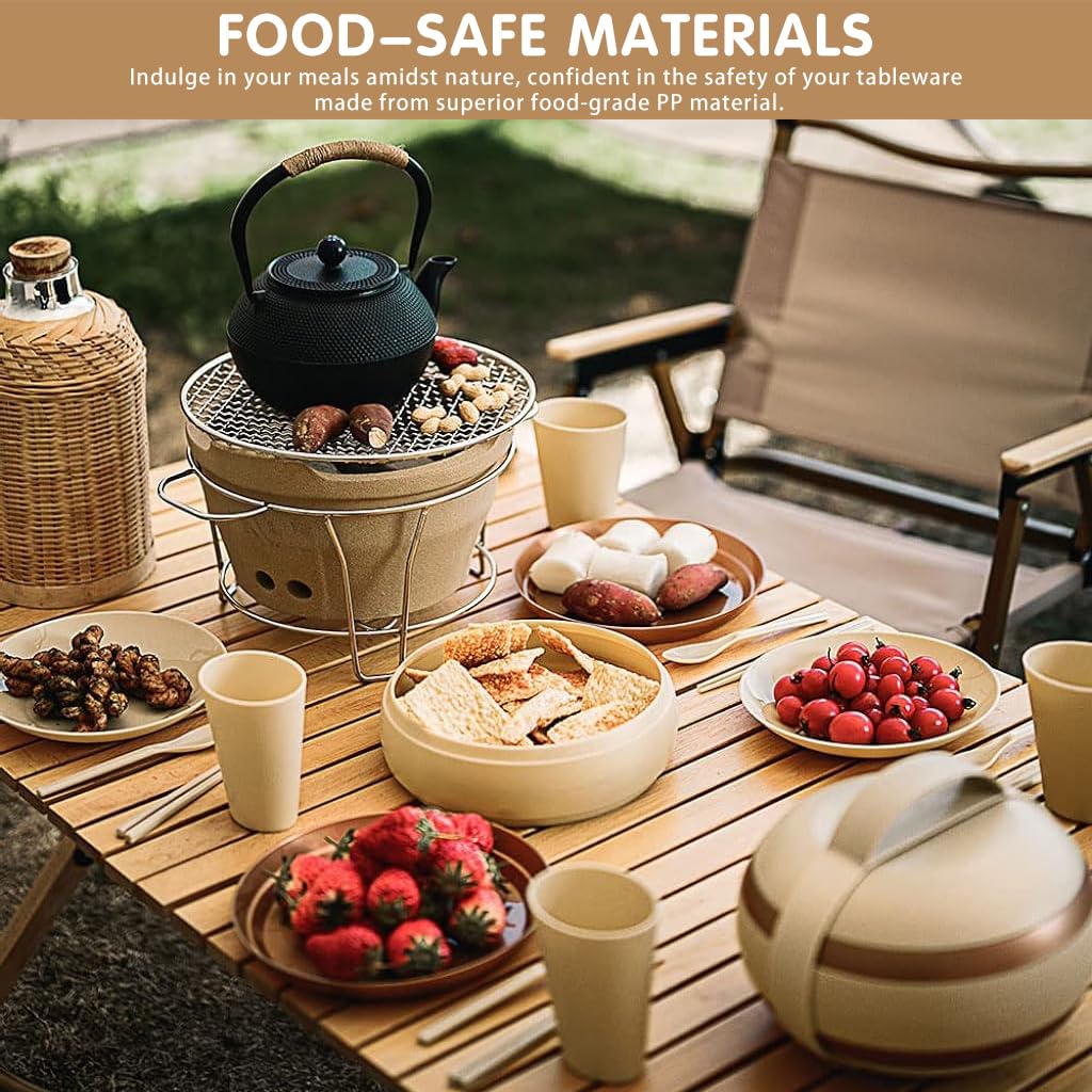 Proberos Outdoor Dishes Set for Camping and Picnic with 17 Pcs BPA-Free Plastic Dinnerware