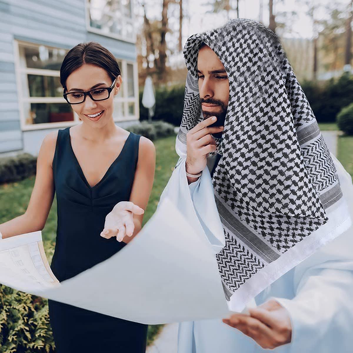 GUSTAVE Head Scarf for Men with 55 in Square Design featuring Jacquard Weave | Polyester Keffiyeh Shawl