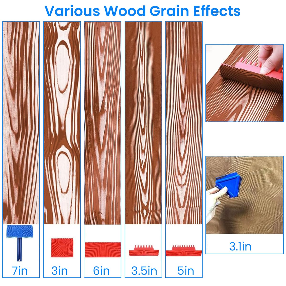 Serplex Rubber Graining Roller Tools Kit for Walls and Furniture with 9 Pcs Spiral Grain Rollers | Ideal for DIY & Crafts