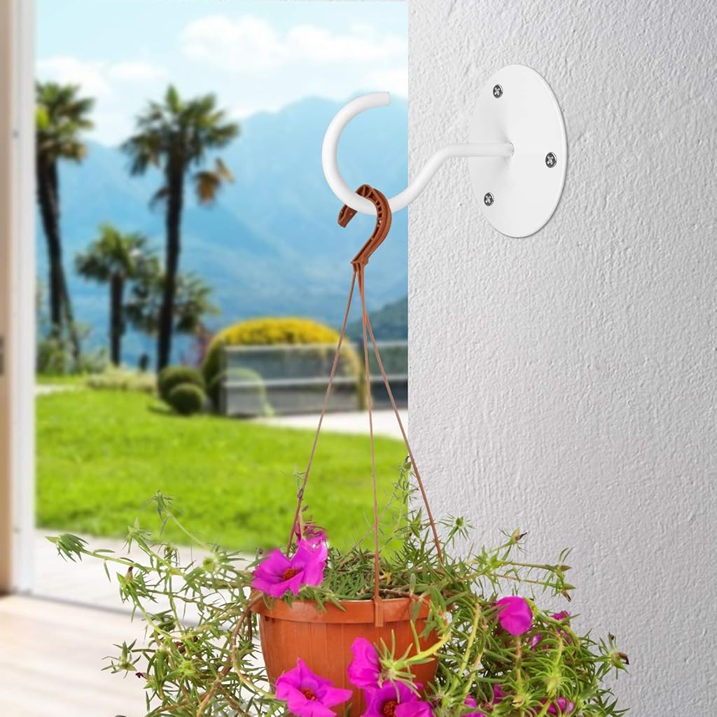 Serplex® 4pcs Metal Ceiling Hook for Hanging Flower Pot and Plant Pot Wall Mounted Hook for Hanging Plant Baskets/String Lights in Balcony,Porch, Wall Hook with Screws (White)