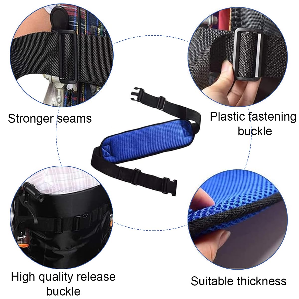 HANNEA Wheelchair Seat Belt for Elderly Safety with Quick Release Buckle and Padded Strap | Adjustable Mesh Nylon Harness for Manual and Electric Wheelchairs