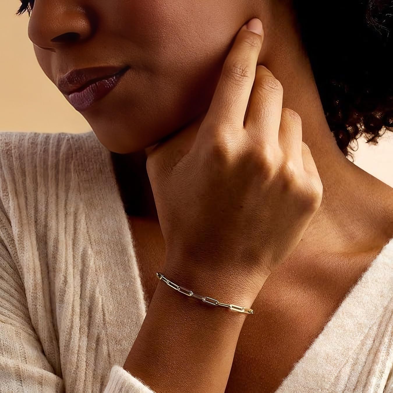 Zibuyu Chain Bracelet for Women with Lobster Clasp featuring Gold Plated Paperclip Links