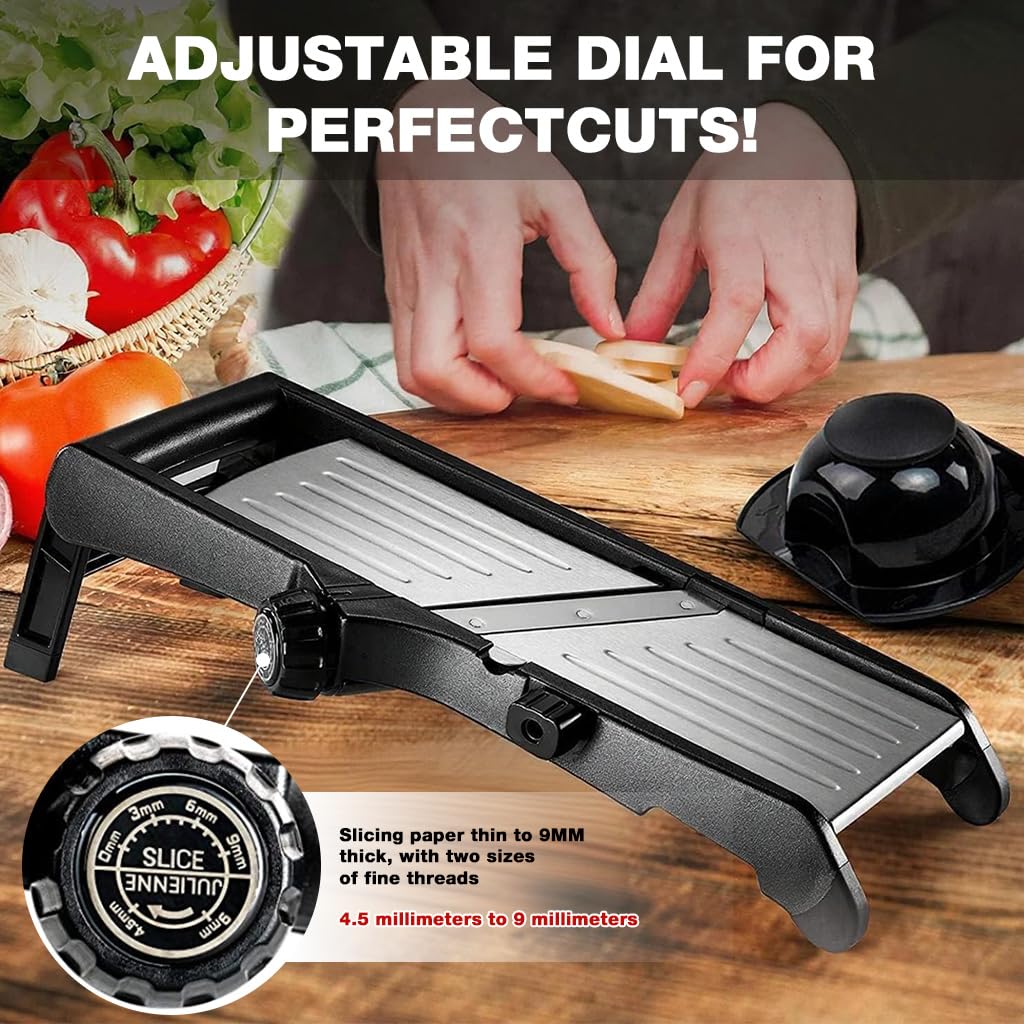 Supvox Kitchen Mandoline Slicer with 5 Interchangeable Blades and Cut-Resistant Gloves | Stainless Steel Vegetable Grater for Safe and Efficient Food Prep