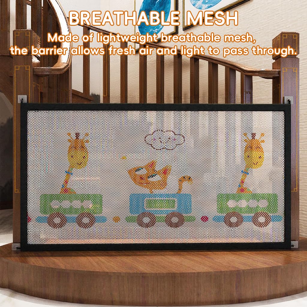 SNOWIE SOFT Retractable Kids Safety Mesh Door Barrier for Room and Stairway 85x134cm with Hook and Loop Closure | Ventilated Cartoon Design