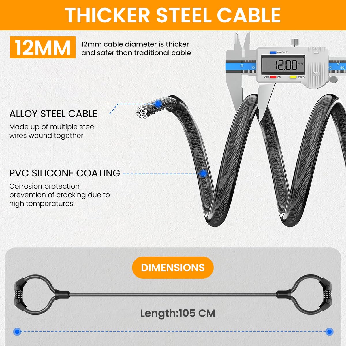 STHIRA Cycle Lock for Bike and Scooter with 41 in Braided Steel Cable featuring 4 Digit Combo
