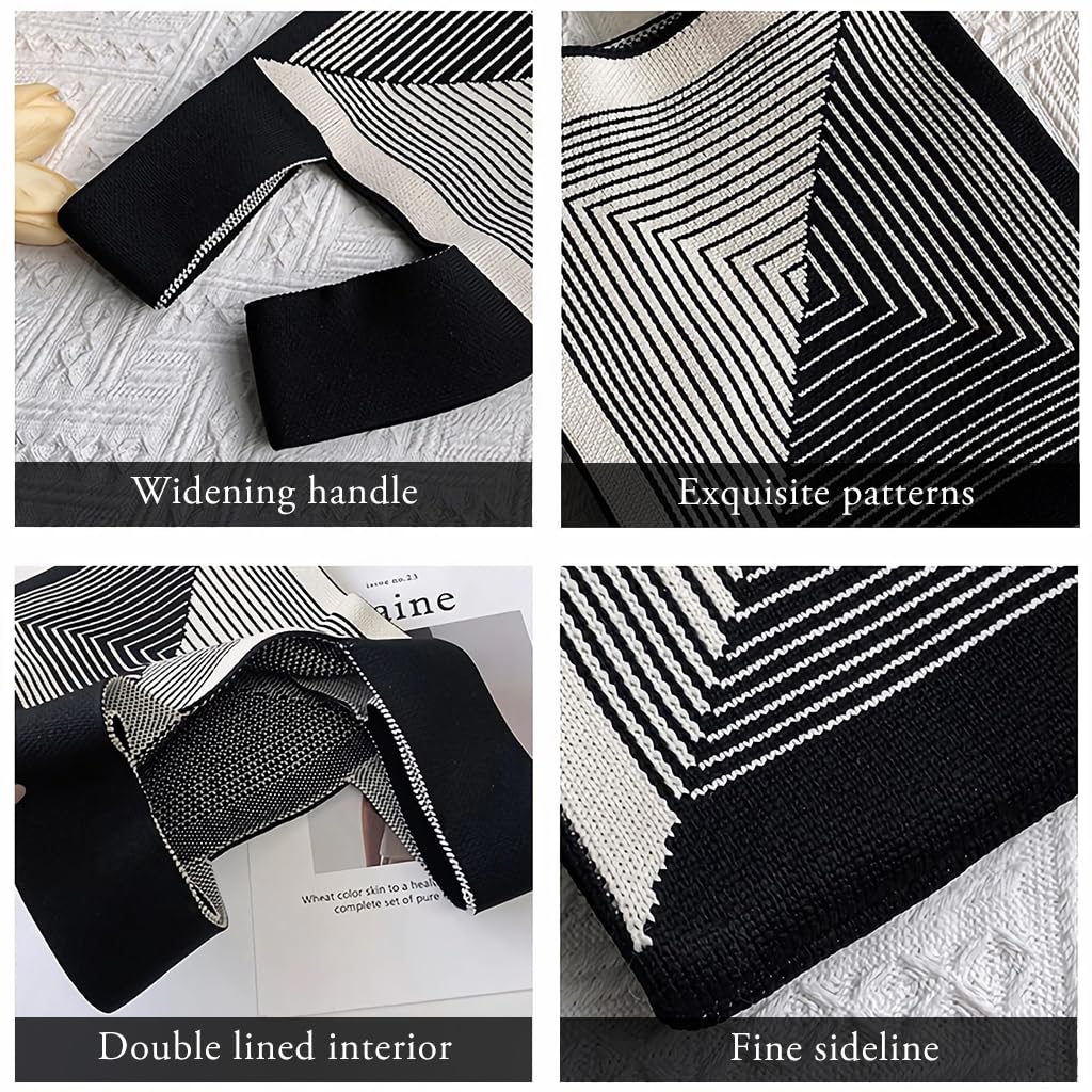 ZIBUYU Fashion Knitting Wrist Handbag Mini Tote Bag Geometric Knitting Pattern Bag Lunch Box Bag Purse Tote Daily Casual Bag