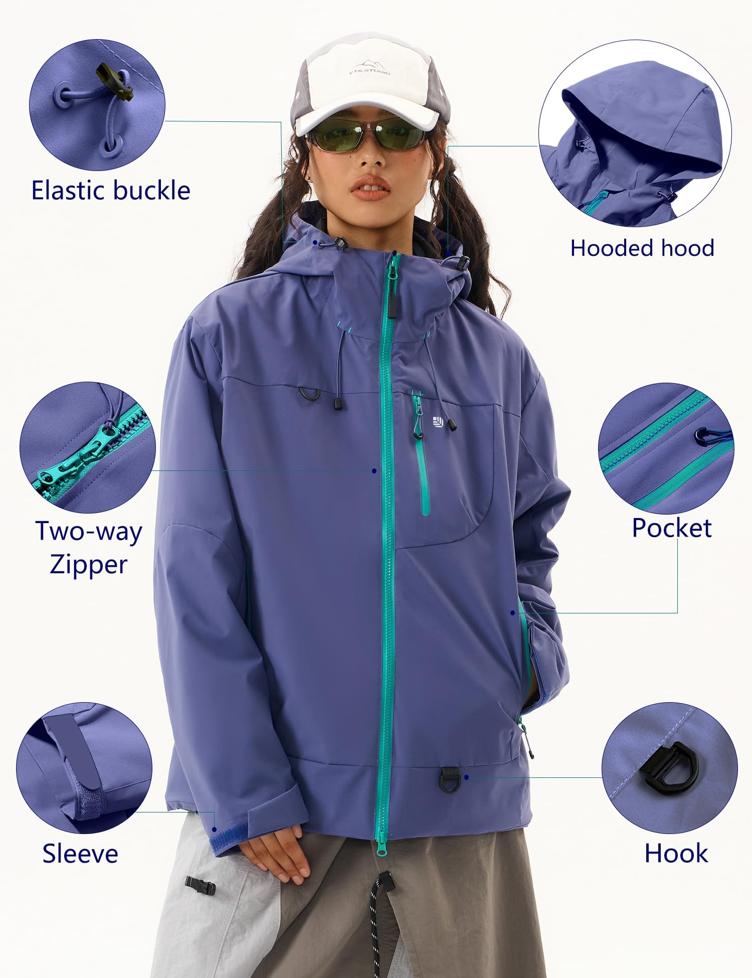 Venzina Women's Waterproof Jacket for Travel and Daily Commute featuring Color Block Design | Purple M