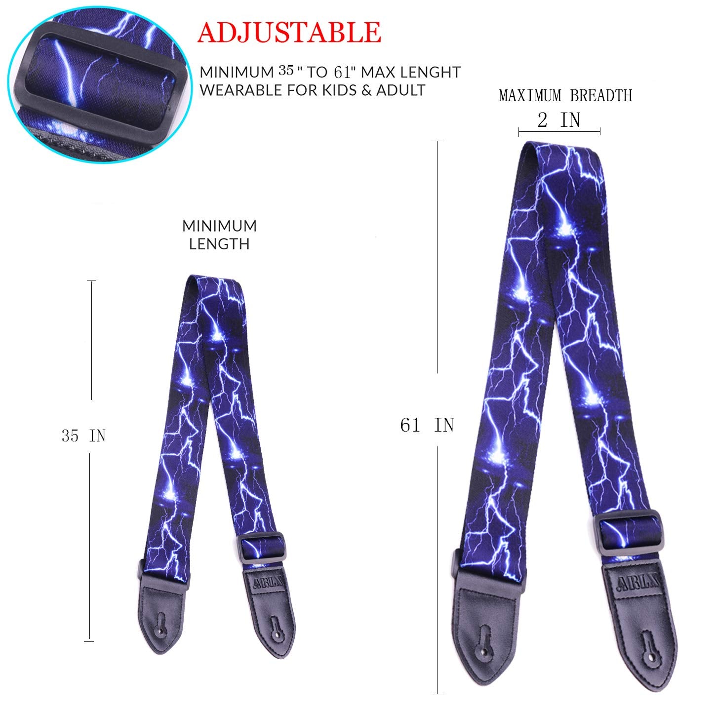 PALAY Guitar Strap for Acoustic and Bass Guitars featuring Leather Ends and 29–57 in Adjustable Length | Soft Polyester Blue Design