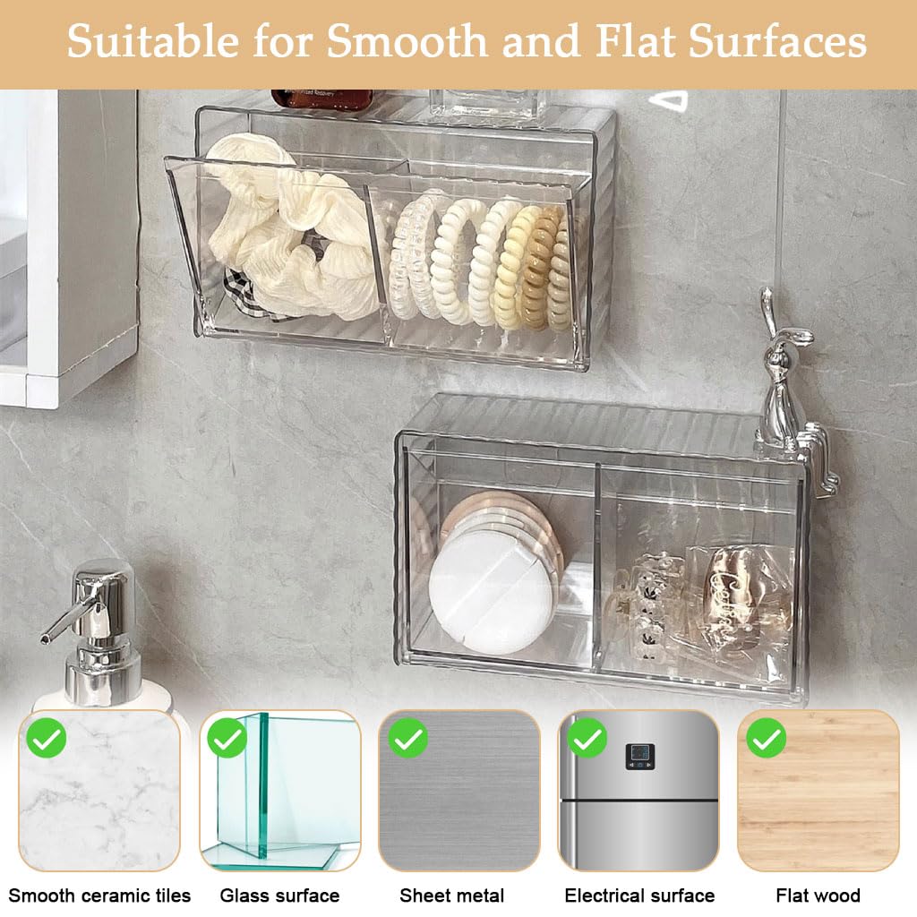 HASTHIP Washroom Storage Organizer for Bathroom Essentials with Dual Compartments 17.2x6.5x10cm | No Drill Wall Mount Transparent Acrylic Box