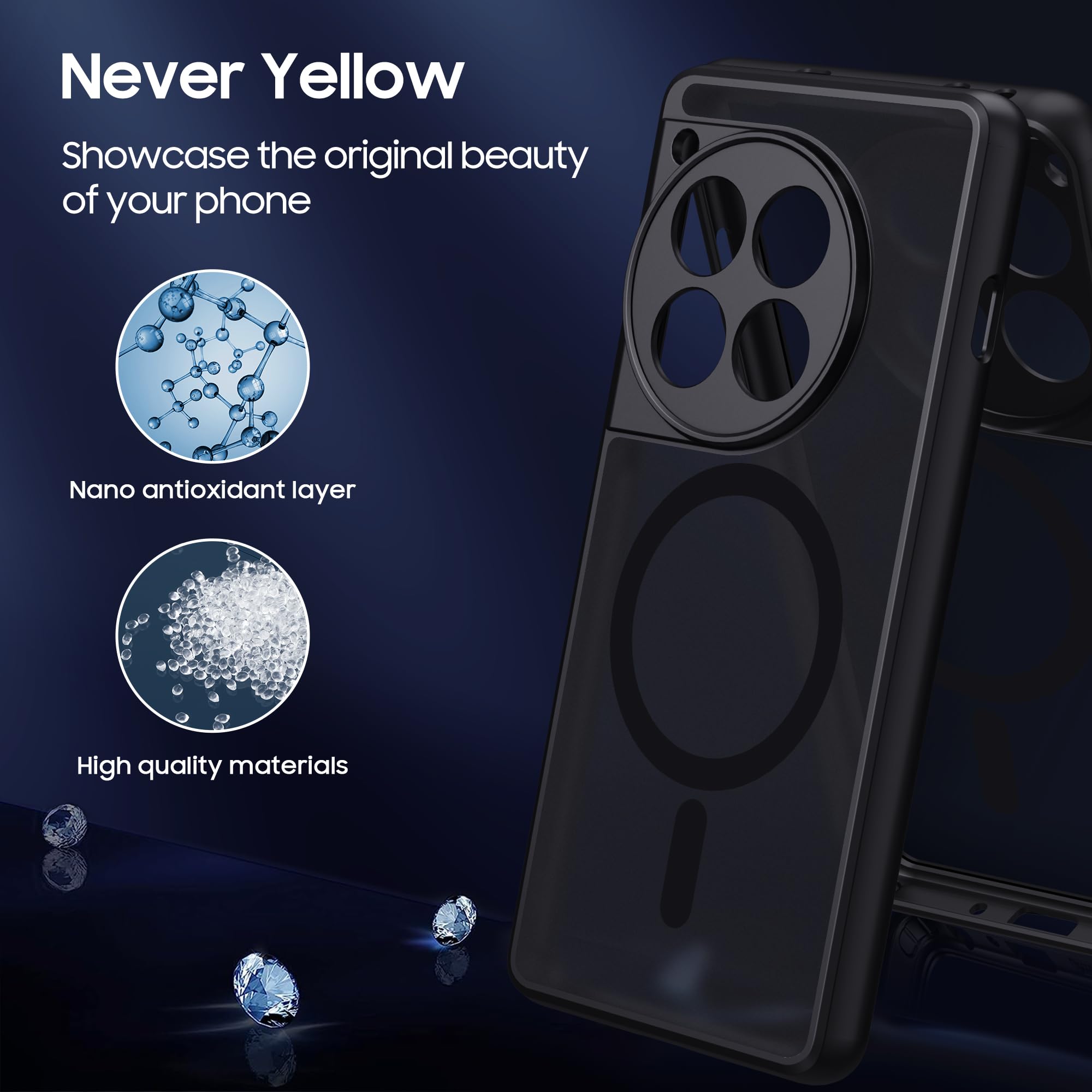 Zeitel Phone Case for OnePlus 12R with Corner Cushioning and Camera Lens Protection | Matte Black Anti Slip TPU Cover