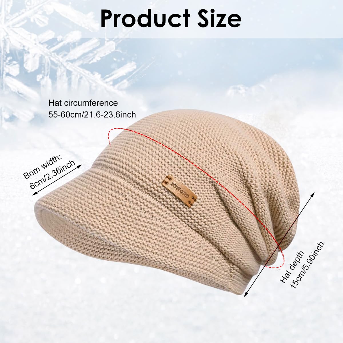 SANNIDHI Winter Cap for Women featuring Plush Lined Knit Fabric and Short Brim | Khaki Slouchy Beanie for Cold Weather