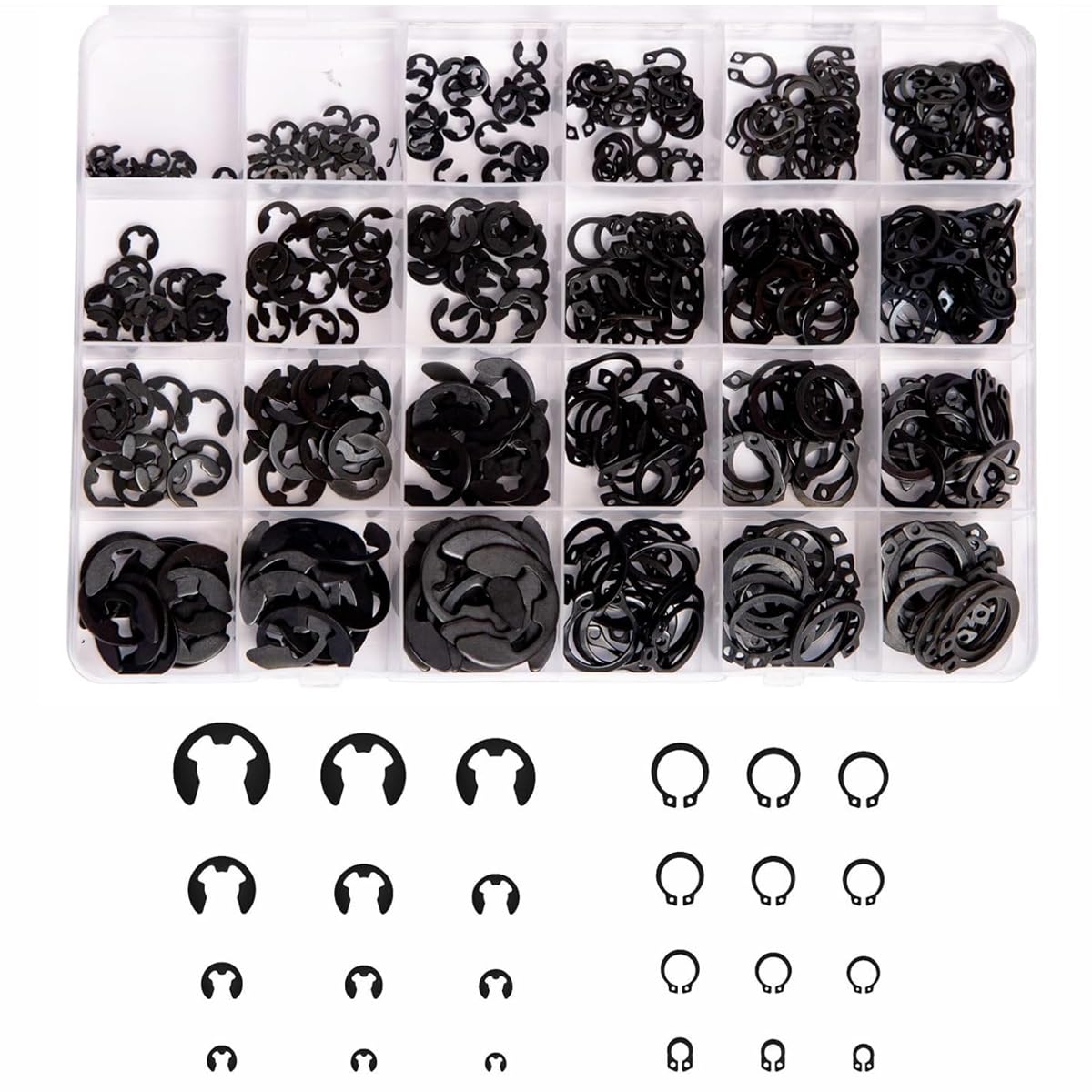 Serplex Circlips Set for Mechanical Repairs with 324 pcs 24 Sizes Carbon Steel | Organized Storage Box