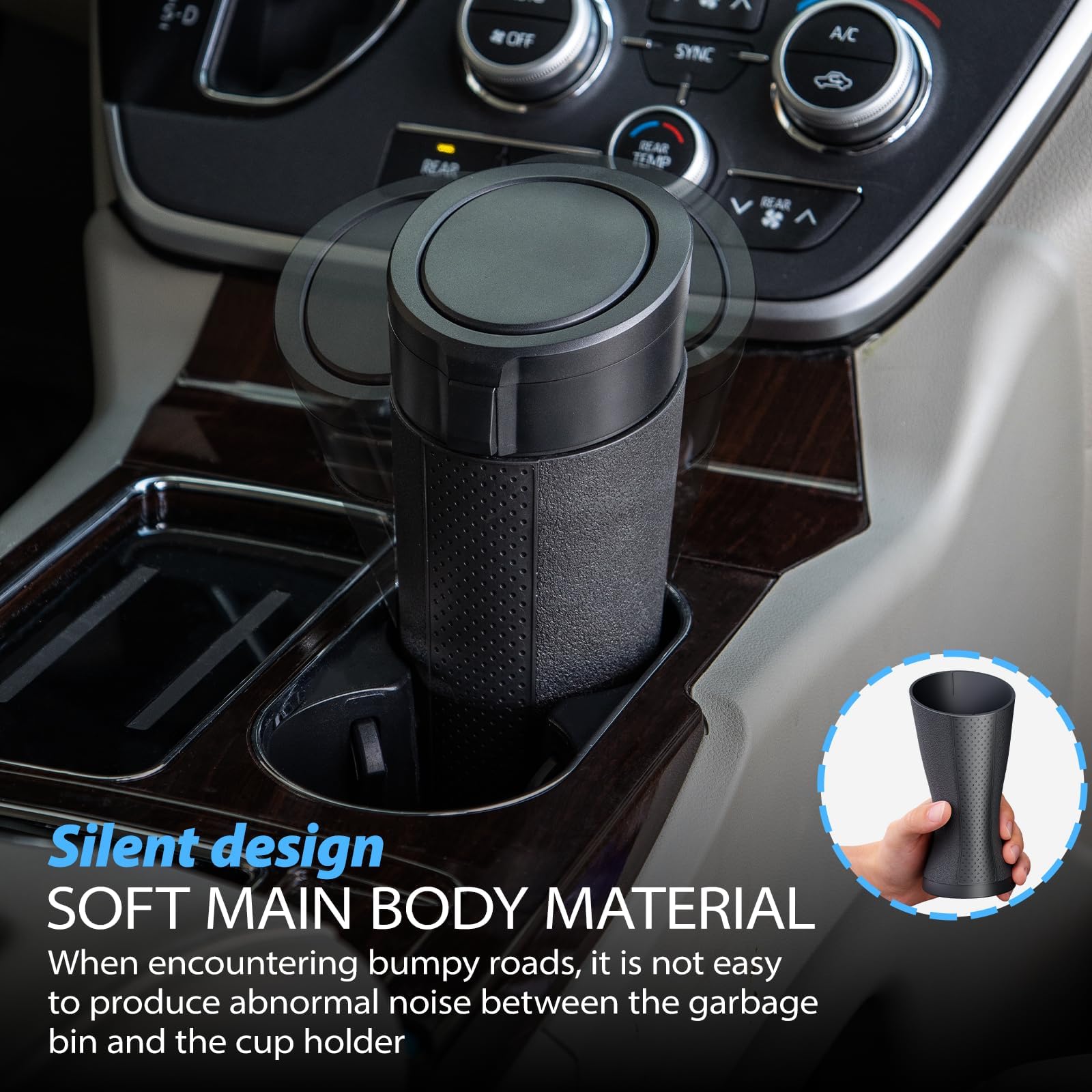 STHIRA Car Trash Can for Cup Holder with 8.8x8.4x18.5cm Size and 2-in-1 Flip Top Lid | Waterproof ABS Bin