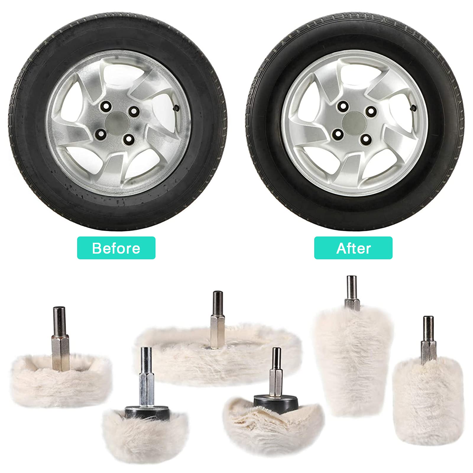 STHIRA® Car Polish Kit,6 Pcs White Polishing Buffing Wheel, Conical/Column/Mushroom/Wheel Shaped Polishing Tool for Metal Aluminum,Stainless Steel,Jewelry,Wood,Plastic,Ceramic,Glass