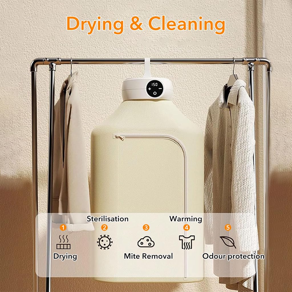 Supvox® Portable Clothes Dryer Upgraded Mini Dryer 600W Smart Timer Travel Clothes Dryer for Apartment Traveling with Foldable Dryer Bag for Underwear, Delicate Garments,Baby Clothes