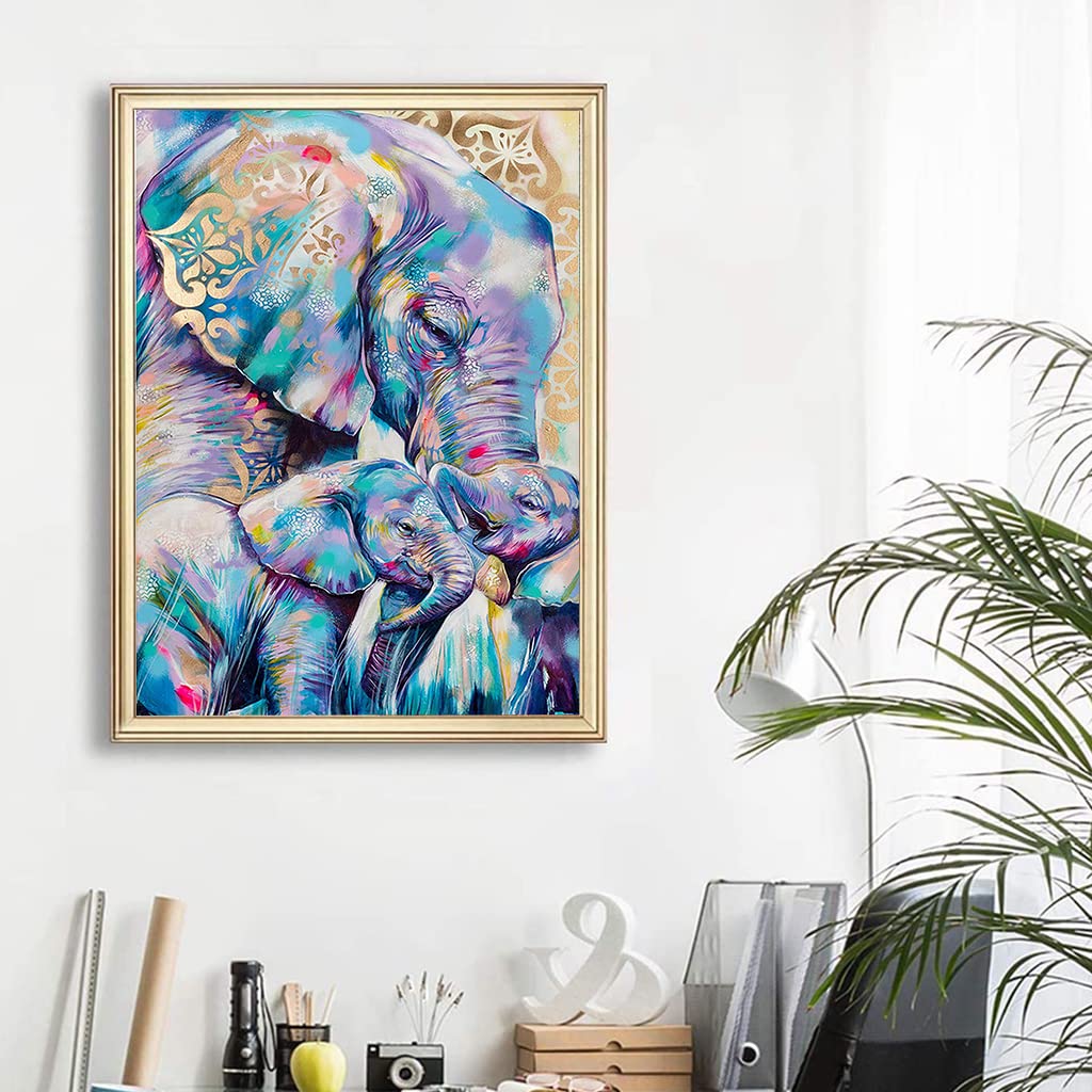 HASTHIP® Elephant Diamond Painting Kit with Round Diamonds, 5D Diamond Painting Kit for Adults & Kids, 30 X 40cm Full Drill Elephant Gem Art Painting Kit for Home Wall Decor Gifts (12x16inch)