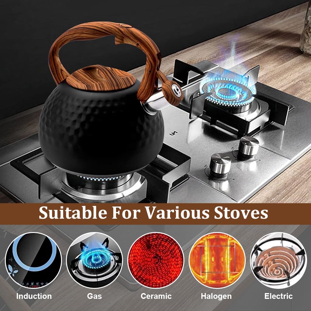 Supvox Whistling Kettle for Camping and Home Use featuring 3L Capacity and Wooden Handle | Stainless Steel Tea Pot