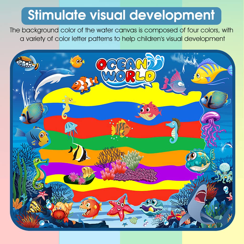 PATPAT  Kids Activity Toys for 3+ Years Water Doodle Mat 100*75CM Large Water Drawing Mat, Drawing Painting Board Stencils with Water Doodle Pens , Educational Toys Toddlers Gift