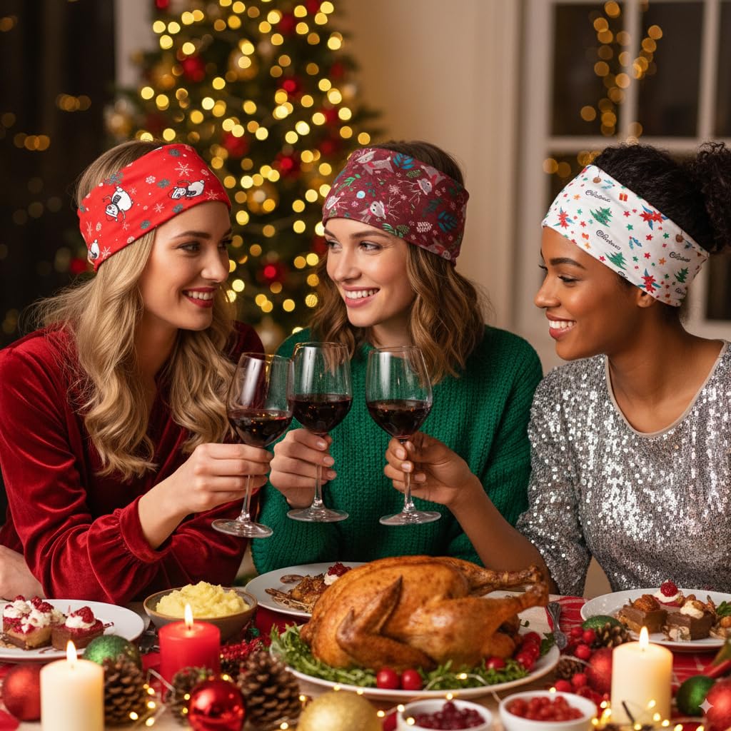 MAYCREATE Wide Hair Bands for Women with 3 Festive Christmas Designs | Soft Stretchy Fabric