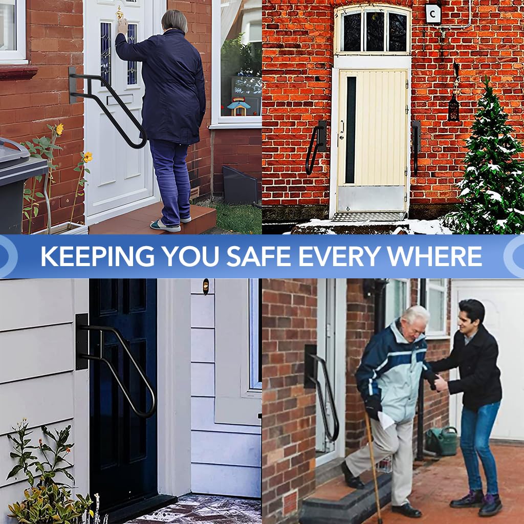 HANNEA Grab Bar for Stairs and Porch with 22.8 in 45° Slanted Handle | Wrought Iron Safety Handrail